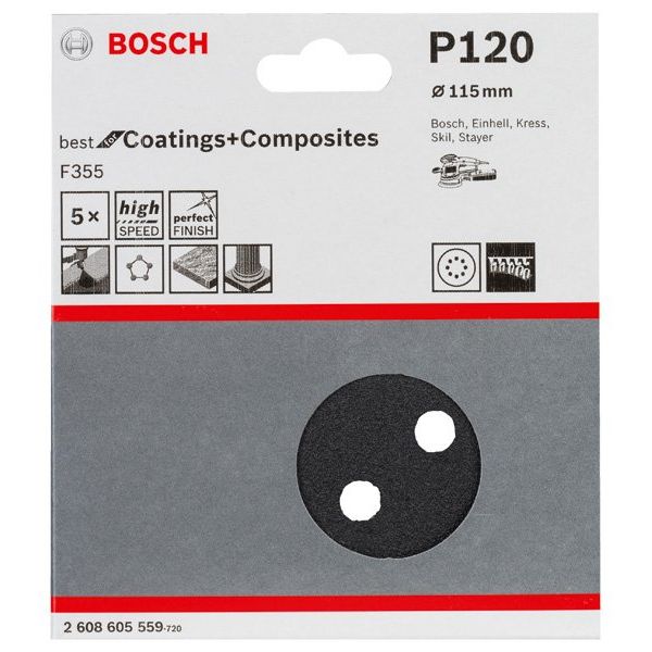 Bosch - Schleifpapier/Schleifvlies PRO F355 Schleifblatt, 115 2608605559 mm, 120, 5-tlg