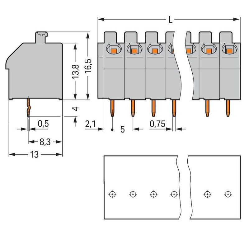 WAGO - Leiterplattenklemme 250-512/000-012 Drücker,1,5mm²,or − 15 Stück