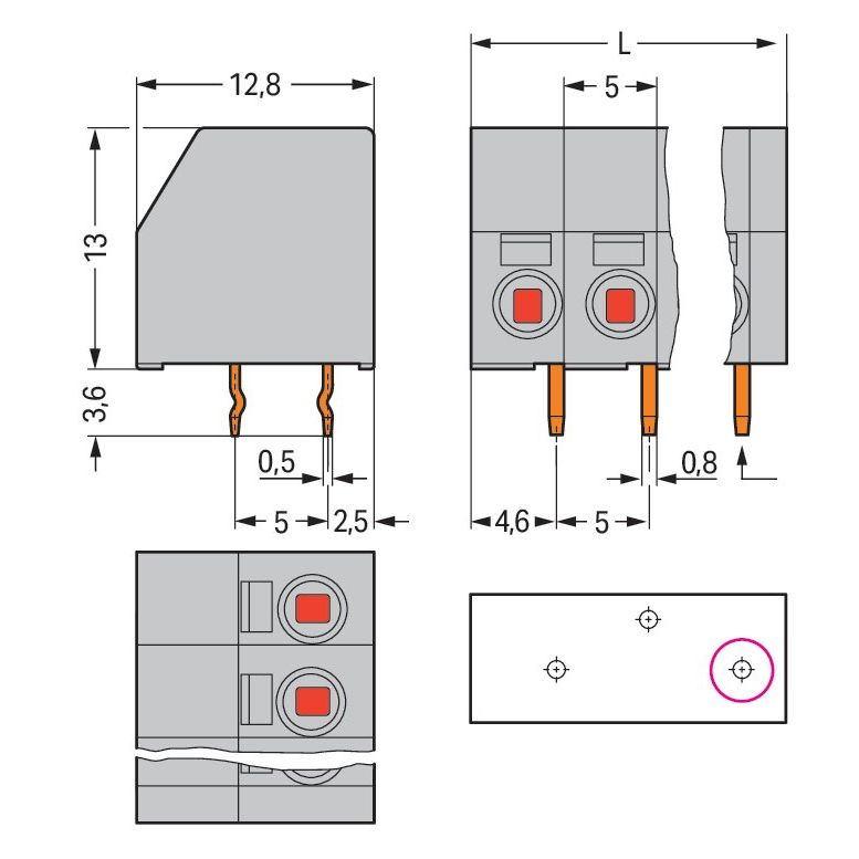 WAGO - Leiterplattenklemme 2-Leiter-Leiterplattenkle. 253-112 1,5mm² − 15 Stück