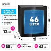 Bomann DA - Kühlschrank Glastürkühlgerät KSG 7291 sw 46L
