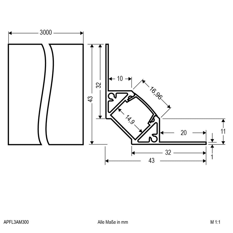 EVN Lichttechnik - Mechanisches Zubehör/Ersatzteile für Leuchten Fliesenprofil APFL3AM300 incl. Abdeckung