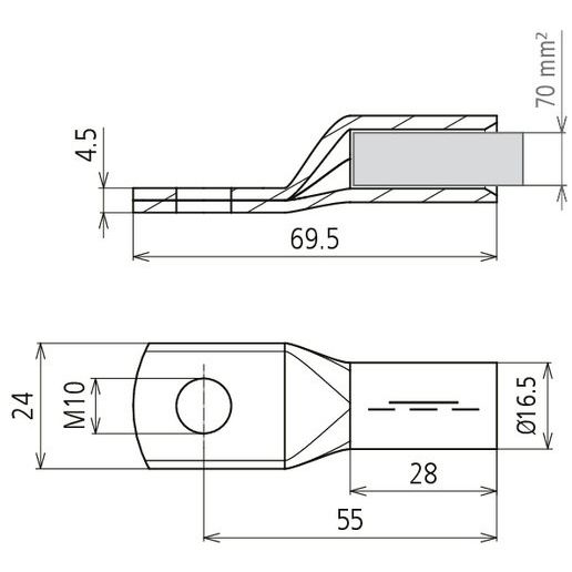 DEHN - Presskabelschuh für Cu-Leiter Presskabelschuh PKS 70 10 CUGALSN − 3 Stück