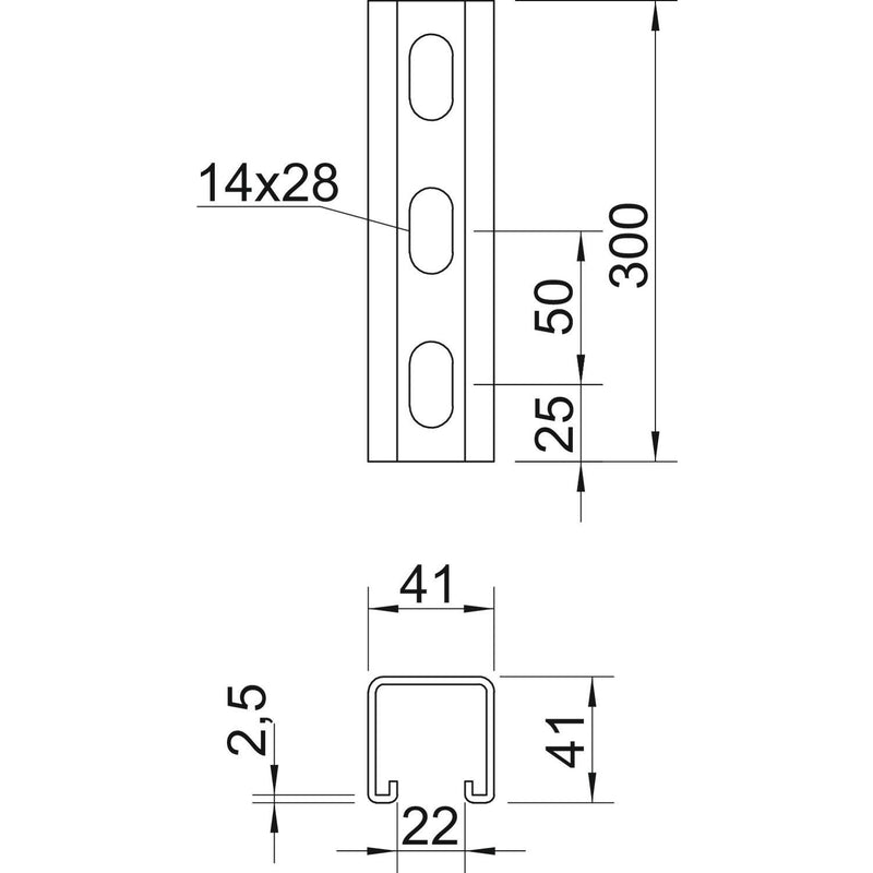 OBO Bettermann - Stiel/Profilschiene Profilschiene MS4141P0300A4 300x41x41mm