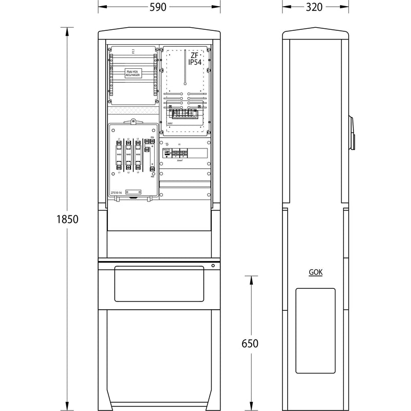 uesa - Zähler-Komplettschrank Zähleranschlusssäule ZASS1S MVV AG Mannh. 1850x590x320mm