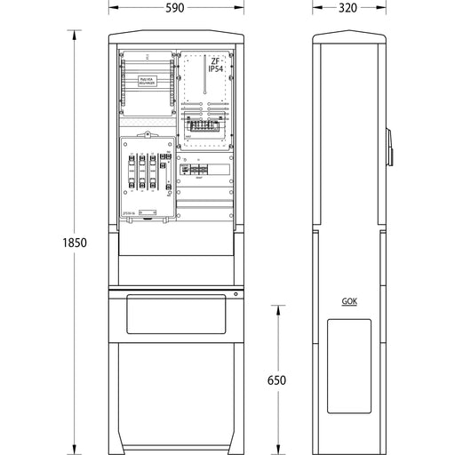 uesa - Zähler-Komplettschrank Zähleranschlusssäule ZASS1S MVV AG Mannh. 1850x590x320mm