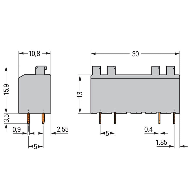 WAGO - Leiterplattenklemme 735-306/001-000 Drücker,1,5mm²,grau − 40 Stück