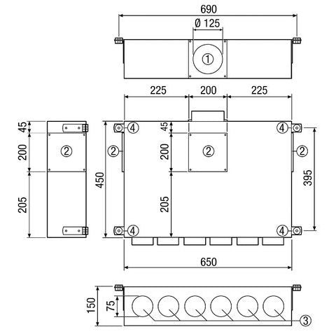 Maico - Zubehör/Ersatzteile für Ventilatoren Luftverteiler aus Blech MF-BV75-125-6 6 Anschl. f.Flexrohr