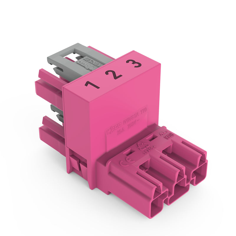 WAGO - Kompaktverteiler für steckbare Gebäudeinstallation h-Verteiler 3-polig 770-1663 Kod. B,pink − 50 Stück