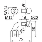 DEHN - Festpunkt für EuK-Vorrichtung Kugelfestpunkt KFP 20 W90 M12 D 20mm 90Grad abgew