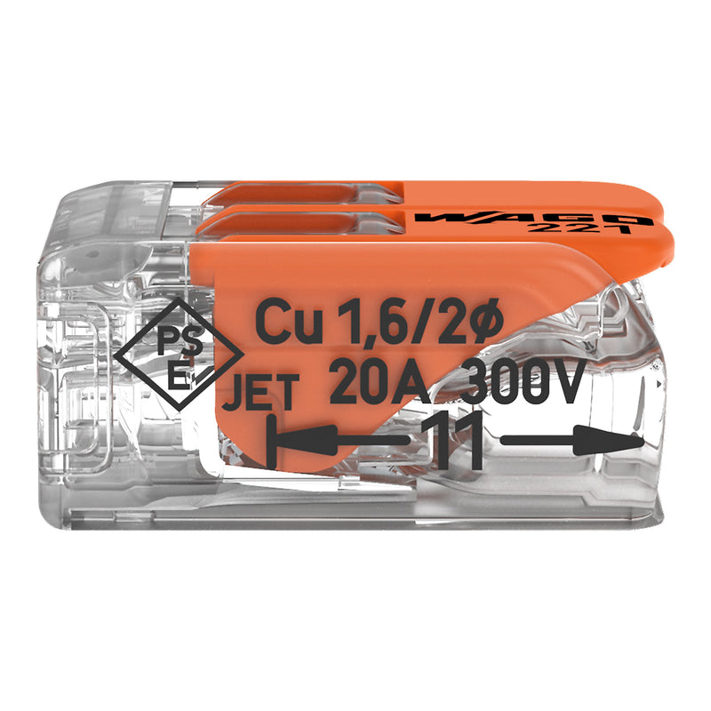 WAGO - Steckklemme Compact-Verbindungsklemme 221-412 2-Leiter bis 4qmm − 100 Stück