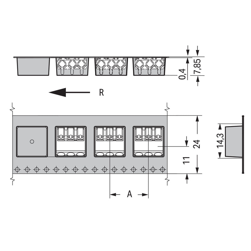 WAGO GmbH & Co. KG - Ein- und mehrpolige Klemmenleiste THR-Leiterplattenklemme 2060-1453/998-404 Drücker,0,75mm²,weiß − 4950 Stück