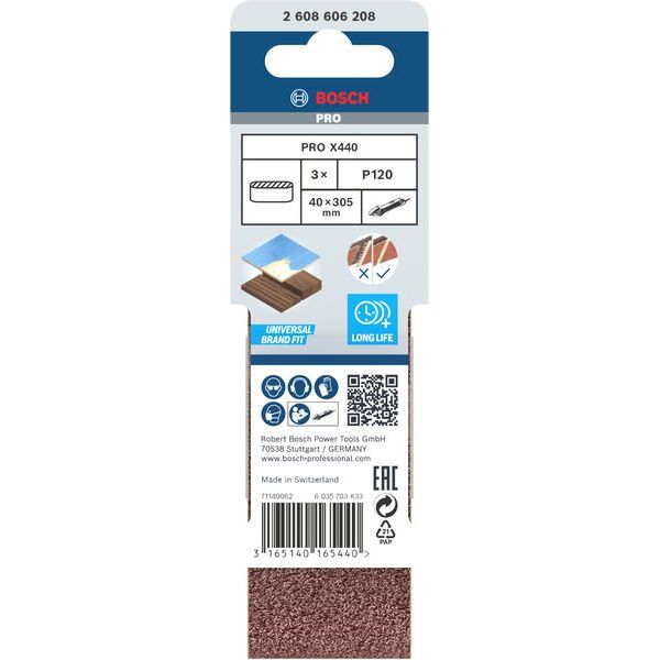 Bosch - Schleifpapier/Schleifvlies PRO X440 Schleifband, 40 x 2608606208 305 mm, G120, 3-tlg