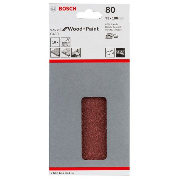 Bosch - Schleifpapier/Schleifvlies Schleifblatt C430, 93 x 2608605304 186 mm 80 8 Löcher