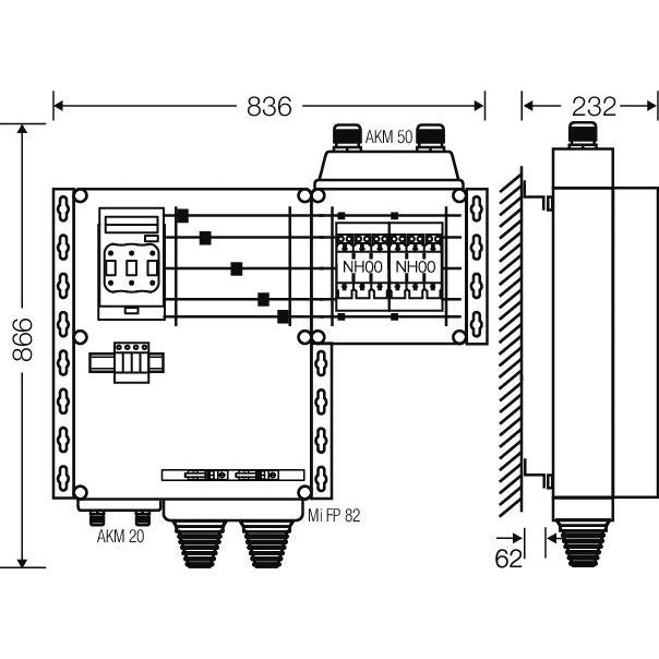 Hensel - Sicherungskasten Verteiler 2x3xNH 00 Mi AS 6142 S 125A 5-pol.Sch.250A