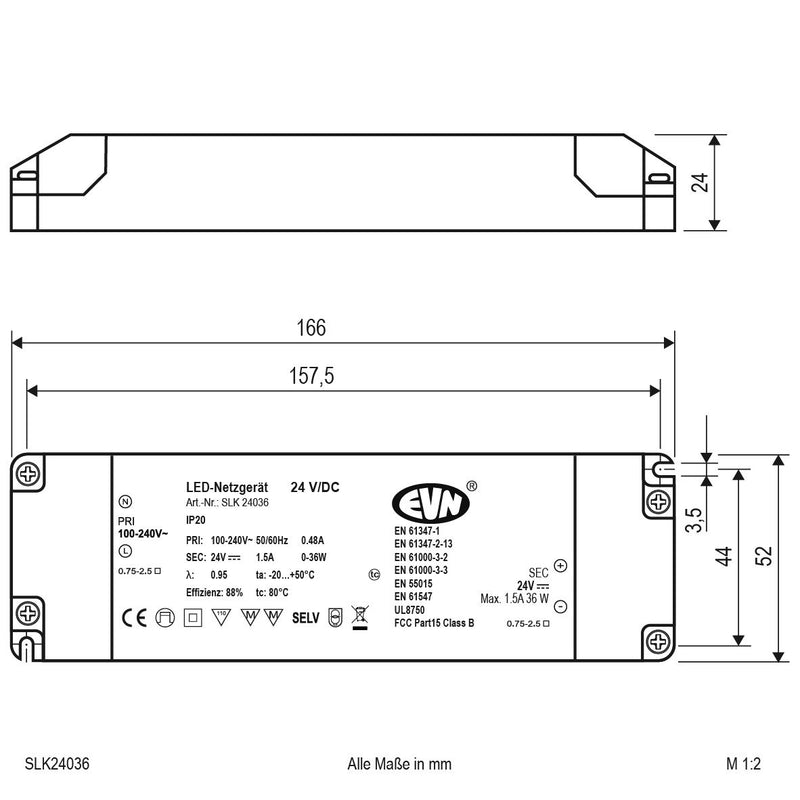 EVN Lichttechnik - LED-Betriebsgerät LED-Netzgerät SLK 240 36 24VDC 1-36 Watt