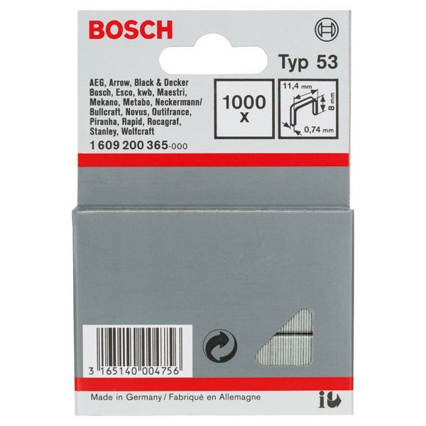 Bosch - Heftklammer Feindrahtklammer Typ 53, 1609200365 11,4 x 0,74 x 8 mm