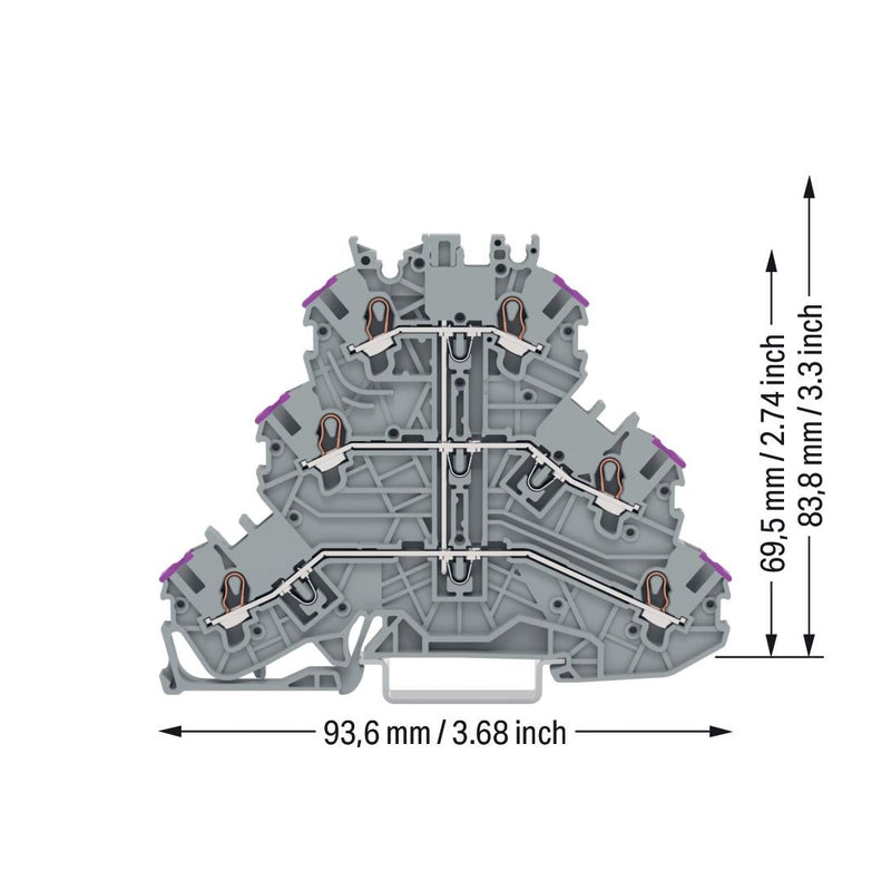 WAGO GmbH & Co. KG - Durchgangs-Reihenklemme Dreistockklemme 2000-3208 L,grau − 40 Stück