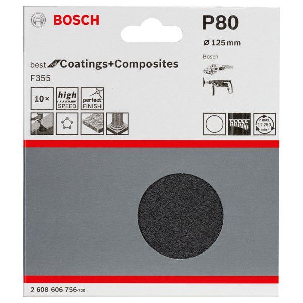 Bosch - Schleifpapier/Schleifvlies PRO F355 Schleifblatt, 125 2608606756 mm, 80, 10-tlg