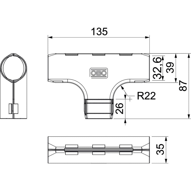 OBO Bettermann - T-Stück/Kreuzstück für Installationsrohr Quick-Pipe-T-Stück 3000 TMS M32 RW − 5 Stück