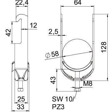 OBO Bettermann - Bügelschelle BS-W1-M-58 FT 52-58mm − 50 Stück