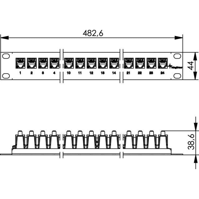 Telegärtner - Patchpanel Kupfer 19Z.-Modulträger 1HE 100007028 für 24AMJ Kupplungen