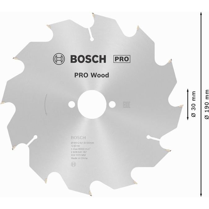 Bosch - Kreissägeblatt PRO Wood Kreissägeblatt, 2608641187 190 x 2,6 x 30 mm