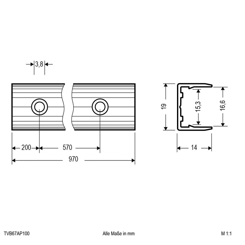 EVN Lichttechnik - Mechanisches Zubehör/Ersatzteile für Leuchten Alu-Profil TVB67AP100 97cm
