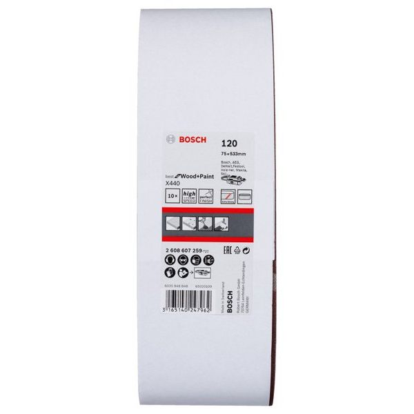 Bosch - Schleifpapier/Schleifvlies PRO X440 Schleifband, 75 x 2608607259 533 mm, 120, 10-tlg