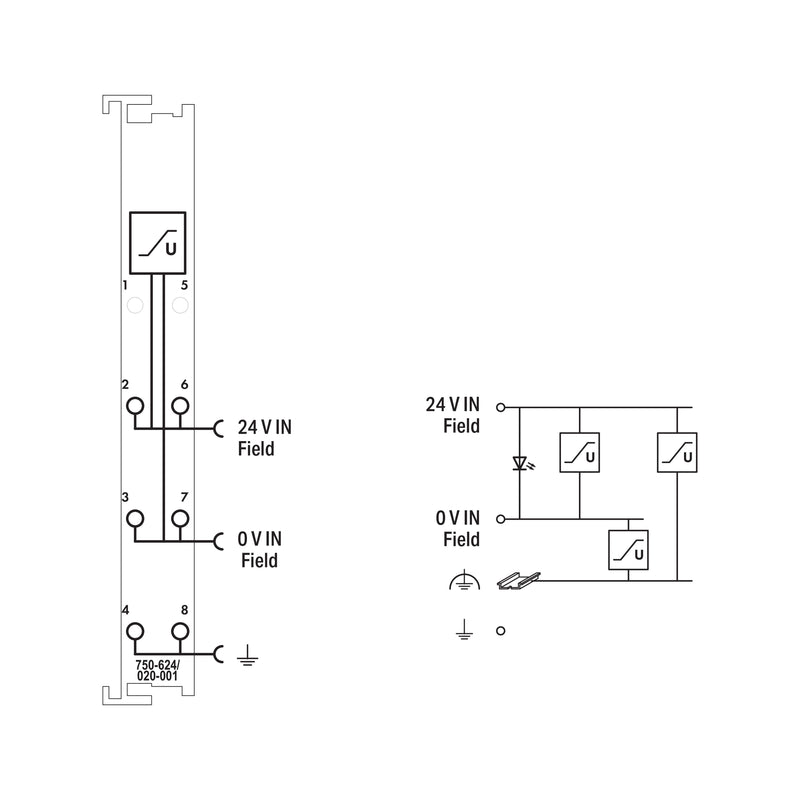 WAGO - Feldbus, Dez. Peripherie - Einspeise- und Segmentmodul Feldeinspeisefilter 750-624/000-001 DC 24 V