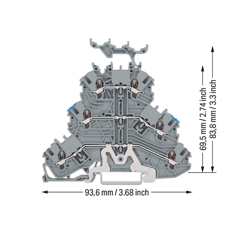 WAGO - Durchgangs-Reihenklemme Dreistockklemme 2000-3248 1mm²,gr − 40 Stück