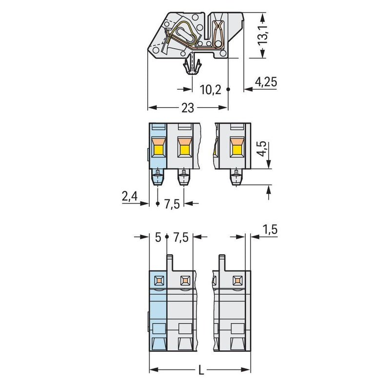 WAGO - Kabelsteckverbinder für Leiterplattensteckverbinder 1-Leiter Federleiste 721-334/008-000 CAGECLAMP 2,5mm²,lgr − 50 Stück