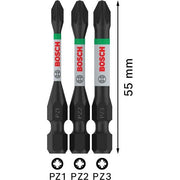 Bosch - Bit-Set PRO Pozidriv Impact Bit 2608521U57VE(3) Set PZ1 PZ2 PZ3 55