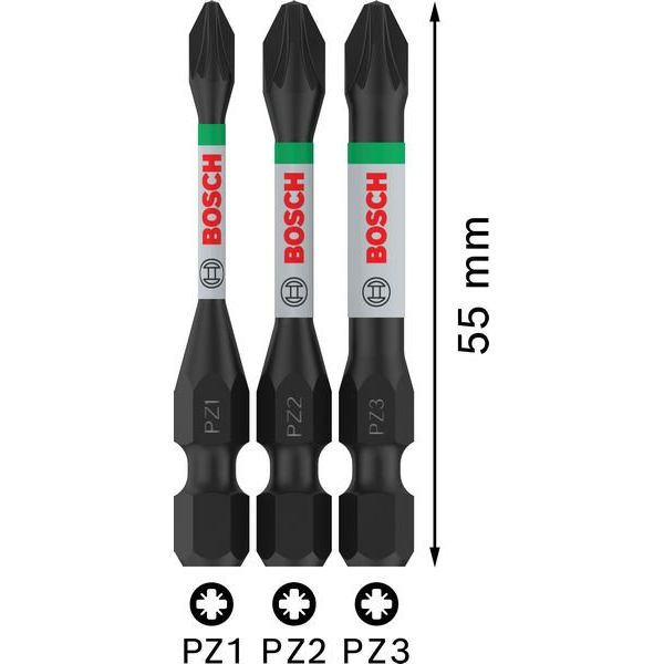 Bosch - Bit-Set PRO Pozidriv Impact Bit 2608521U57VE(3) Set PZ1 PZ2 PZ3 55