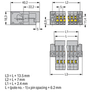 WAGO - Ein- und mehrpolige Klemmenleiste 1-Leiter-Stiftleiste 769-606/004-000 CAGECLAMP,4mm²,gr − 25 Stück