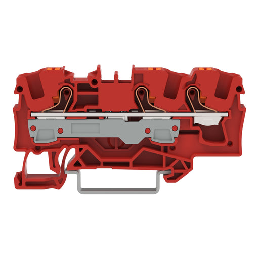 WAGO - Durchgangs-Reihenklemme 3-Leiter-Durchgangsklemme 2206-1303 Drücker,6 mm²,rot − 25 Stück