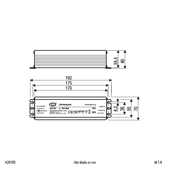 EVN Lichttechnik - LED-Betriebsgerät LED-Netzgerät K24 100 24V DC/5-100W