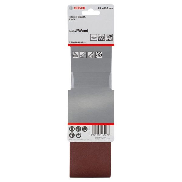 Bosch - Schleifpapier/Schleifvlies PRO X440 Schleifband, 75 x 2608606093 610 mm, G120, 3-tlg