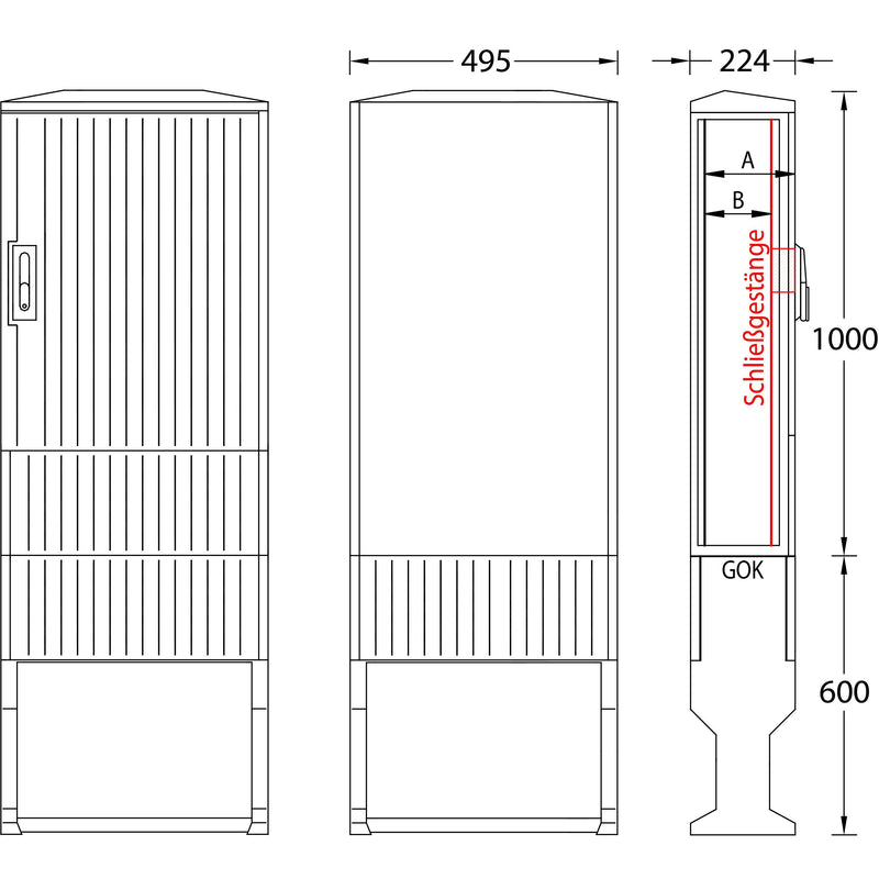 uesa - Gehäuse/Schaltschrank (leer) Flachschrank A070-1000 1000x495x224mm