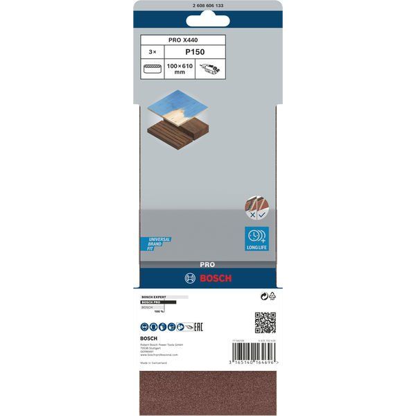 Bosch - Schleifpapier/Schleifvlies PRO X440 Schleifband, 100 2608606133 x 610 mm 150 3-tlg