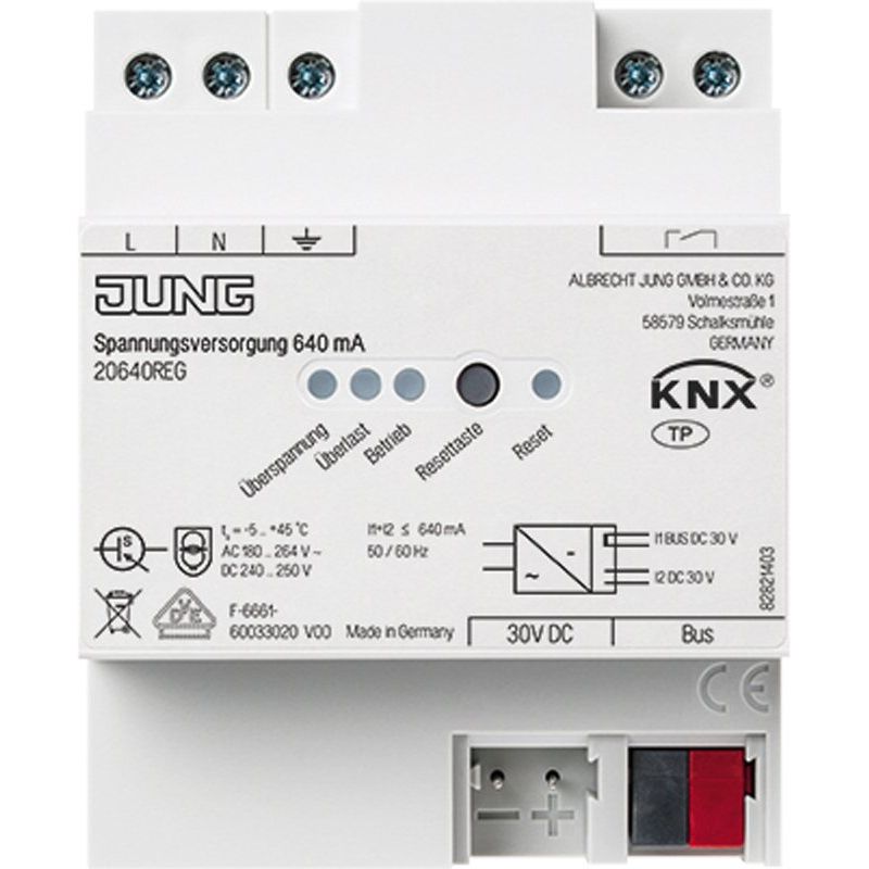 Jung - Bussystem-Spannungsversorgung Spannungsversorgung 20640 REG 640mA, KNX − 1 Stück