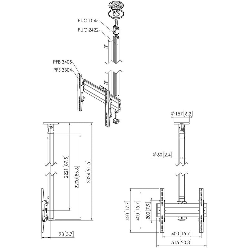 Vogels - Halterung für Audio-/Videosysteme Einzelprofil VESA 400x400 CT242244 si Connect-It,220cm