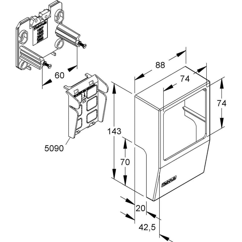 HKL - Geräteträger für Sockelleistenkanal Gerätetank br 2887NL.5 Ausschnitt 75x75mm − 10 Stück