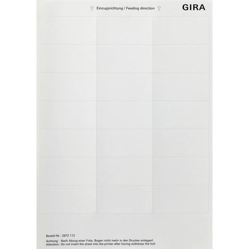Gira - Bezeichnungsmaterial für Installationsschalterprogramme Beschriftungsbogen 2872112 33,5x67