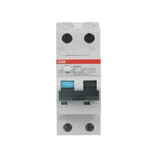 ABB Stotz S&J - Kombination FI-Schalter/Leitungsschutzschalter FI/LS-Schalter DS201A-K1/0,03 6kA, 1p+N