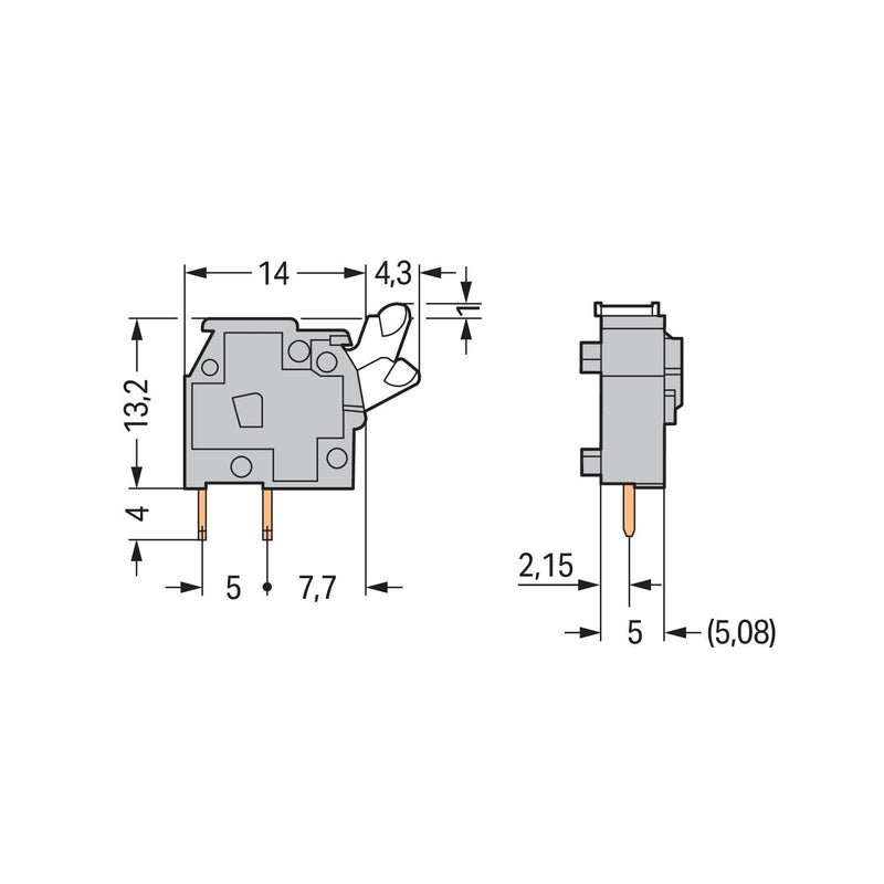 WAGO - Leiterplattenklemme Einzelklemme 255-401 0,08-2,5mmq grau − 100 Stück