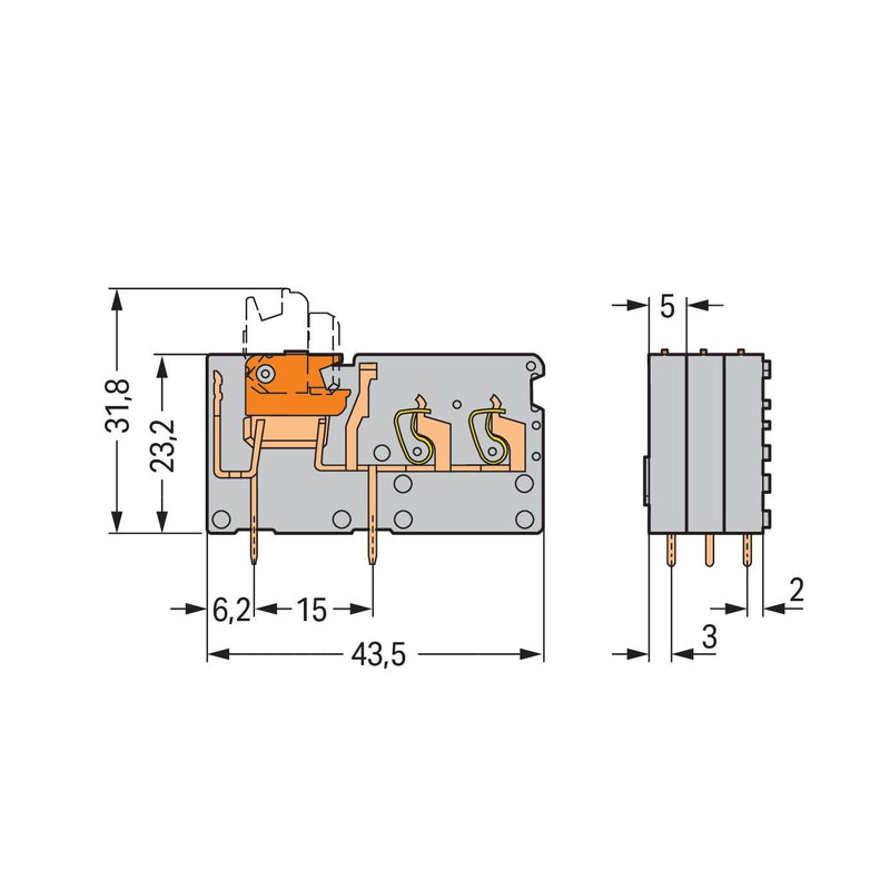 WAGO - Leiterplattenklemme 2LeiterLeiterplattenklemme 742-151 2,5 mm²,grau − 200 Stück