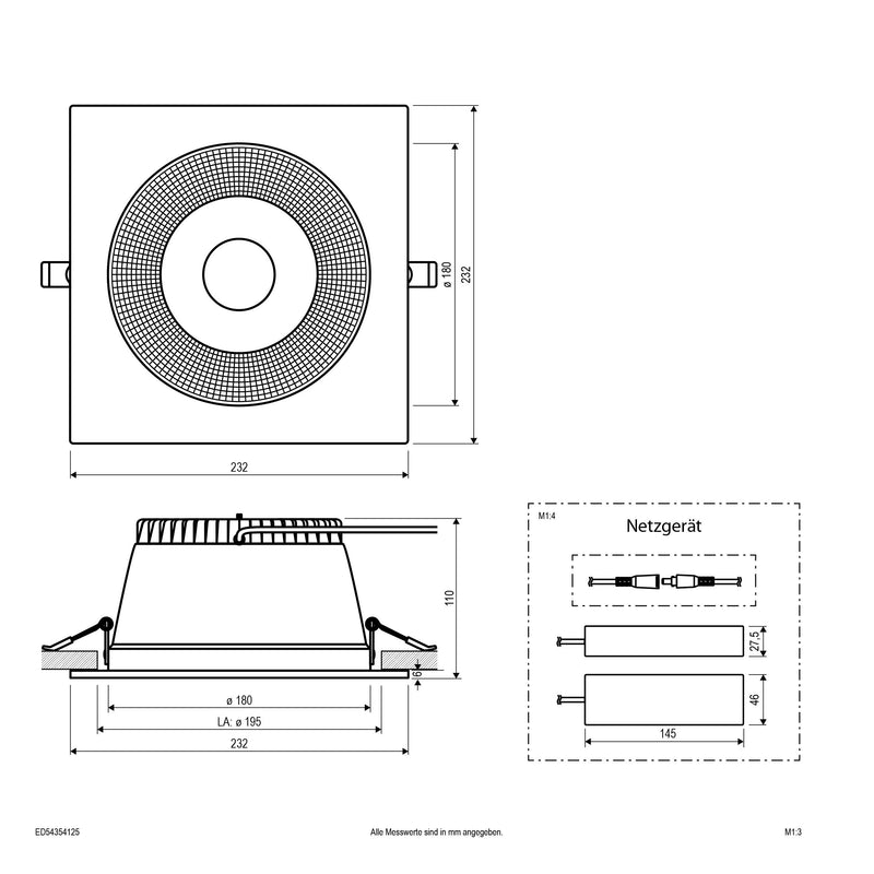 EVN Lichttechnik - Downlight/Strahler/Flutlicht LED-Downlight mit Netzteil ED54354125 DALI