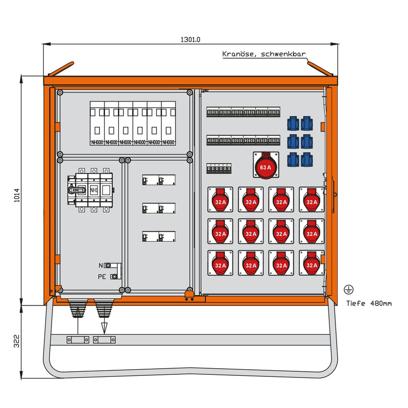 Walther Werke - Baustromverteiler Verteilerschrank WV0576CR1 138kVA f.Container