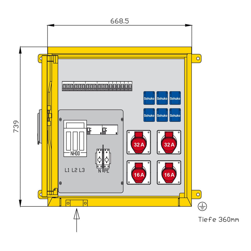 Walther Werke - Baustromverteiler Aufputzverteiler WAP0315 44kVA, 2 RCDs TypA