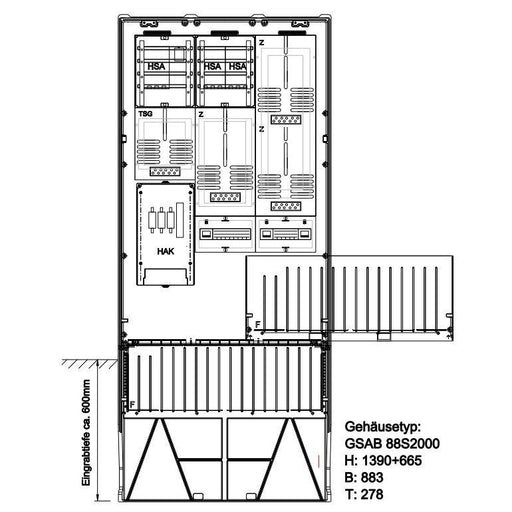 GSAB Elektrotechnik - Zähler-Komplettschrank Zähleranschlusssäule 49.88.1P3HSA 3Zähler/TSG